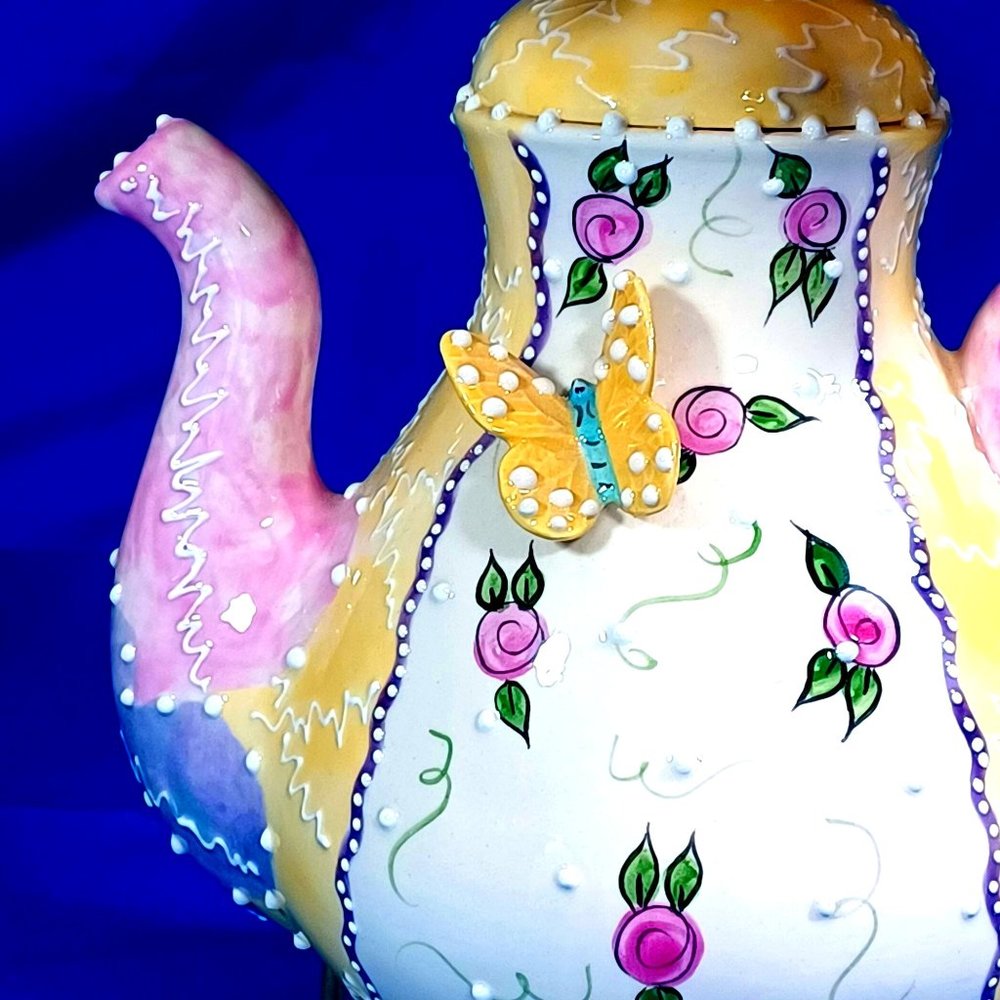 Vtg $495 Genie Whimsical Floral 20" Teapot Tea Party Princess Girl Bedroom Lamp - Picture 6 of 9